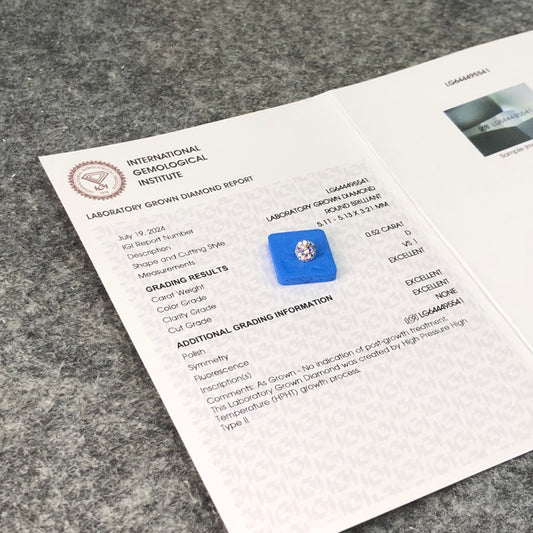 HPHT 0.52 Carat IGI Certificate Lab Grown Diamond D VS1 3EX