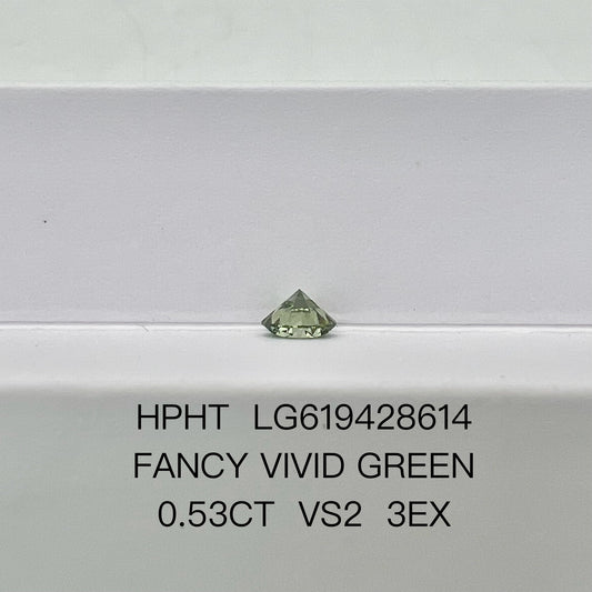 0.53 Carat Fancy Vivid Green Lab Grown Diamond VS2 IGI 3EX HPHT