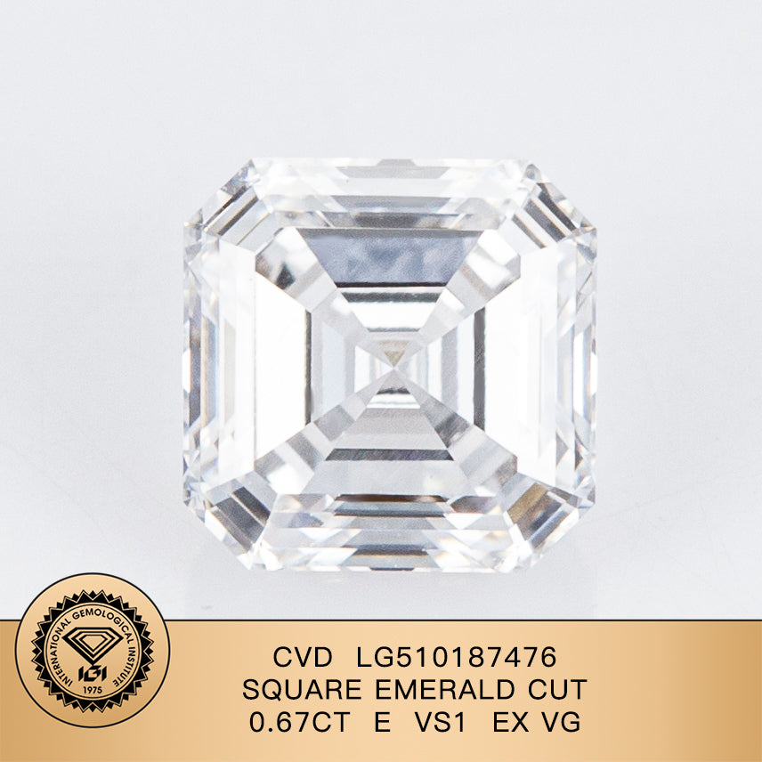 0.67 Carat Lab Grown Diamond E VS1 Square Emerald EX VG CVD