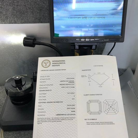 0.67 Carat Lab Grown Diamond E VS1 Square Emerald EX VG CVD