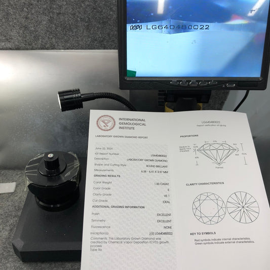 1.00 Carat IGI Certificate Lab Grown Diamond E VS1 CVD Lab Created Round Diamond