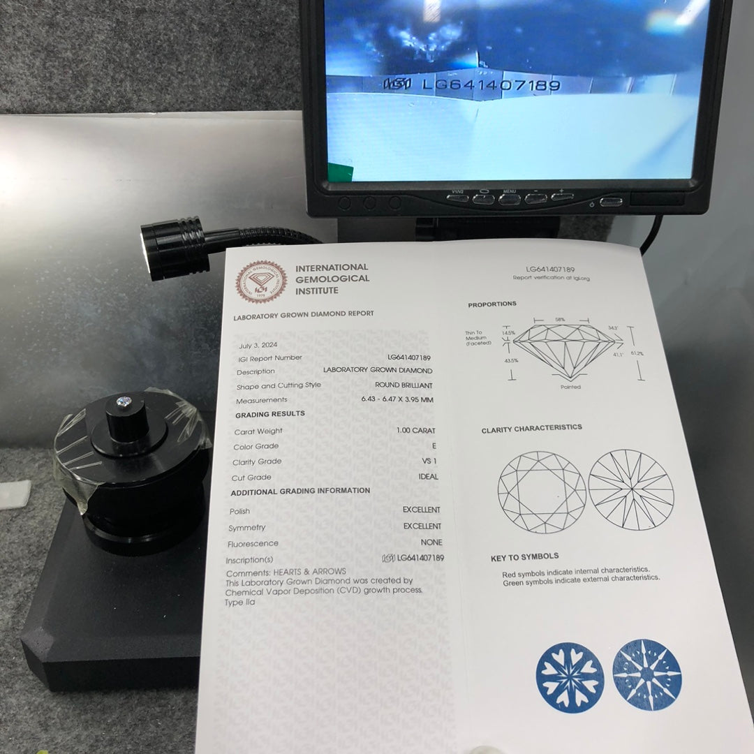 1.00 Carat Lab Grown Diamond IGI Certificate E VS1 CVD Lab Created Round Diamond