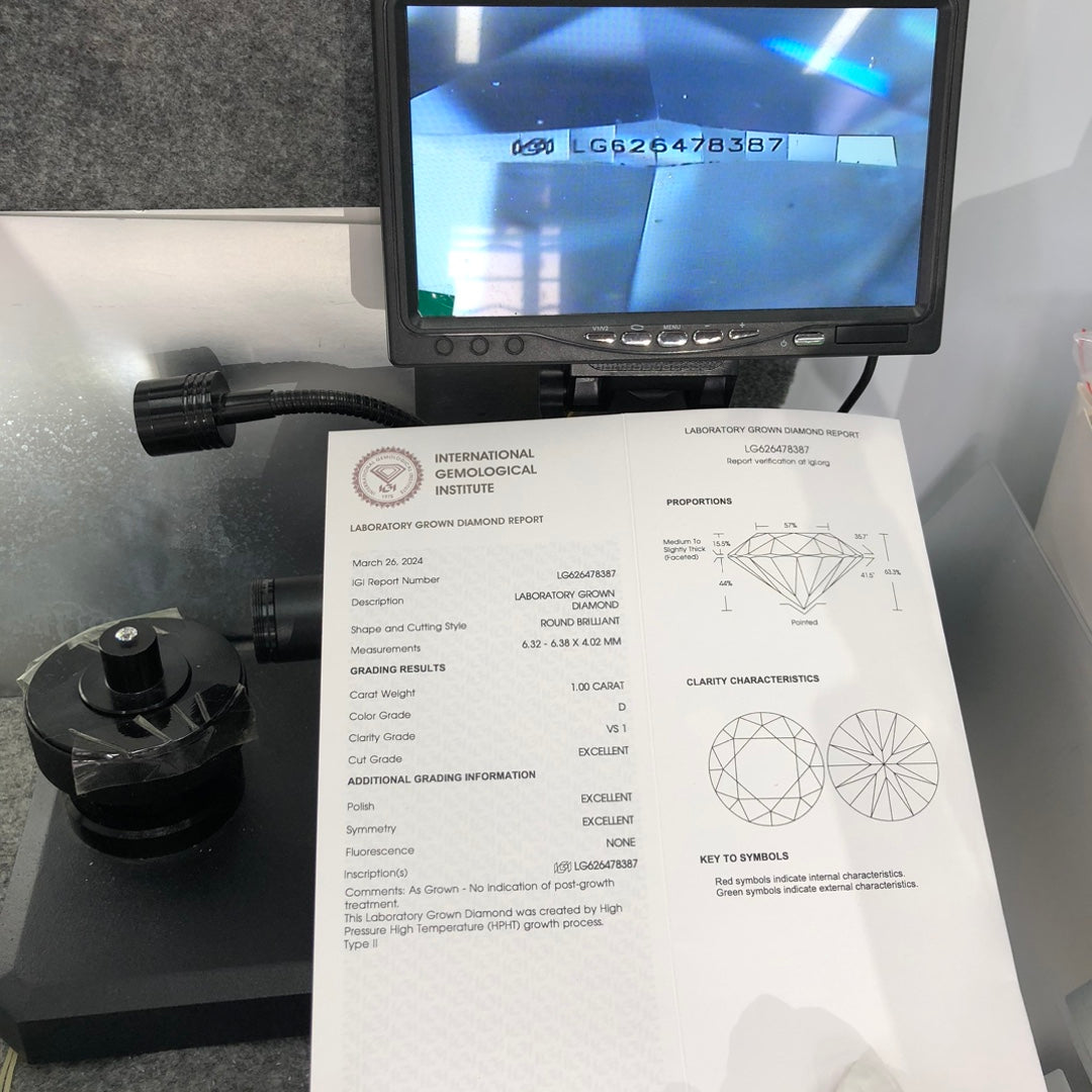 1.00 Carat Lab Grown Round Diamond D VS1 HPHT 3EX IGI Certificate