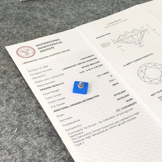 1.01 Carat D Laboratory Created Diamond VVS1 IGI HPHT NONE 3EX