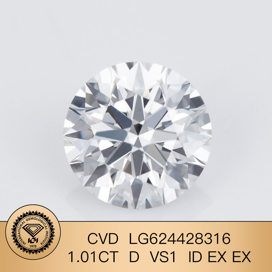 1.01 Carat IGI Certificate Lab Grown Diamond D VS1 CVD Lab Created Round Diamond