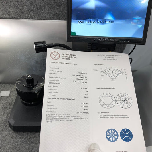 1.01 Carat IGI Certificate Lab Grown Diamond D VS1 CVD Lab Created Round Diamond