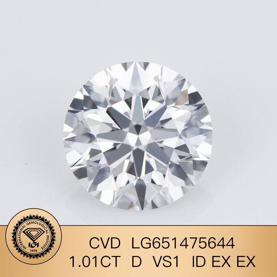 1.01 Carat Lab Grown Diamond D VS1 IGI Certificate CVD Ideal 2EX