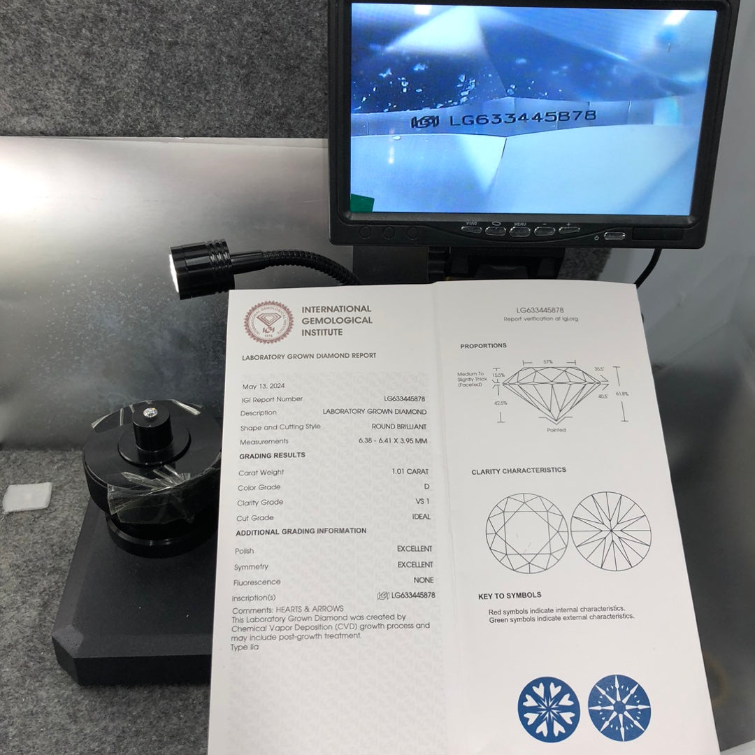 1.01 Carat Lab Grown Diamond VS1 IGI Certificate D CVD Ideal 2EX Cut