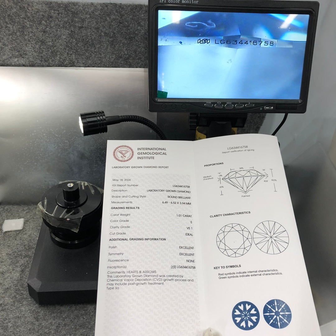 1.01 Carat Lab Grown Diamond VS1 IGI Certificate E CVD Ideal 2EX Cut