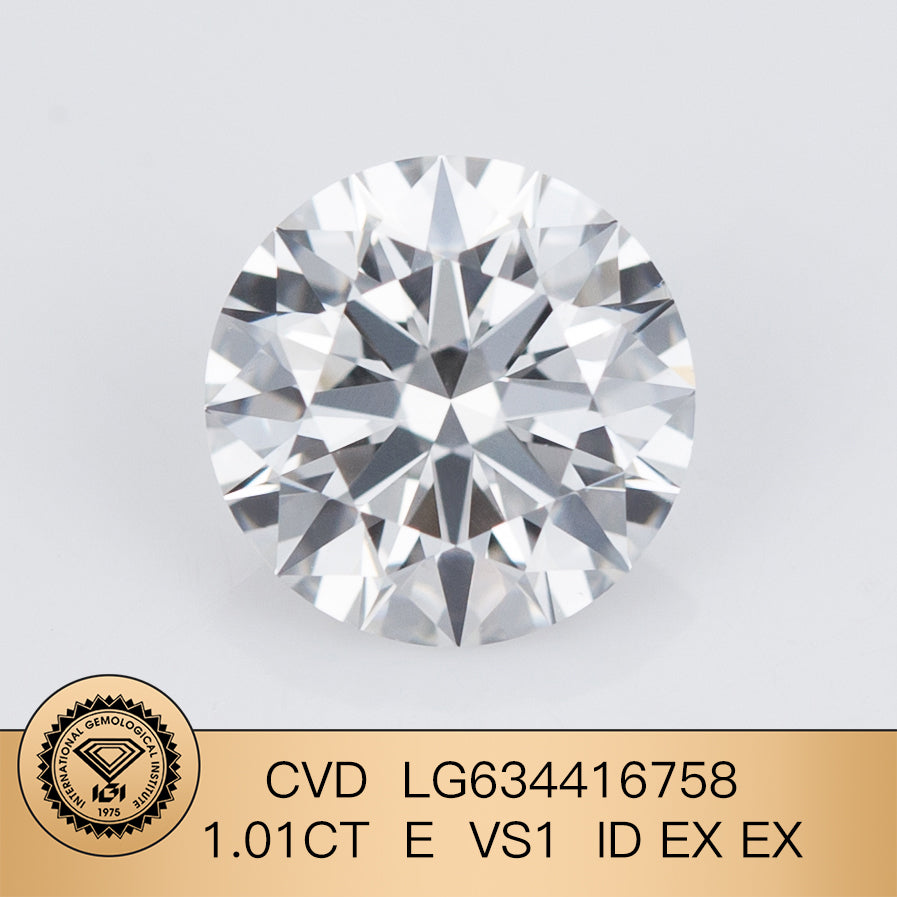 1.01 Carat Lab Grown Diamond VS1 IGI Certificate E CVD Ideal 2EX Cut