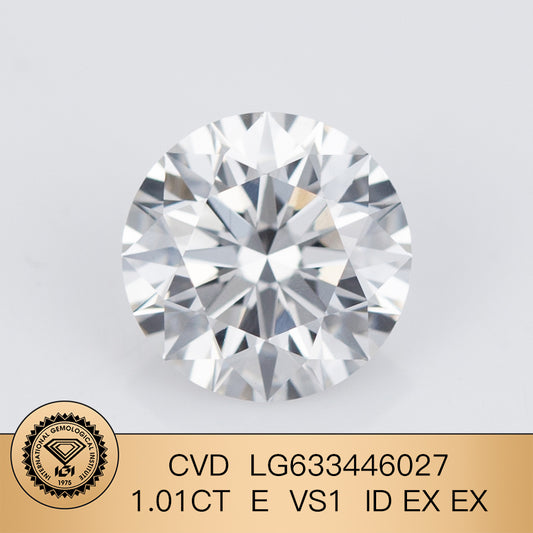 1.01 Carat Lab Grown Diamond VS1 IGI Certificate E CVD Ideal 2EX Round