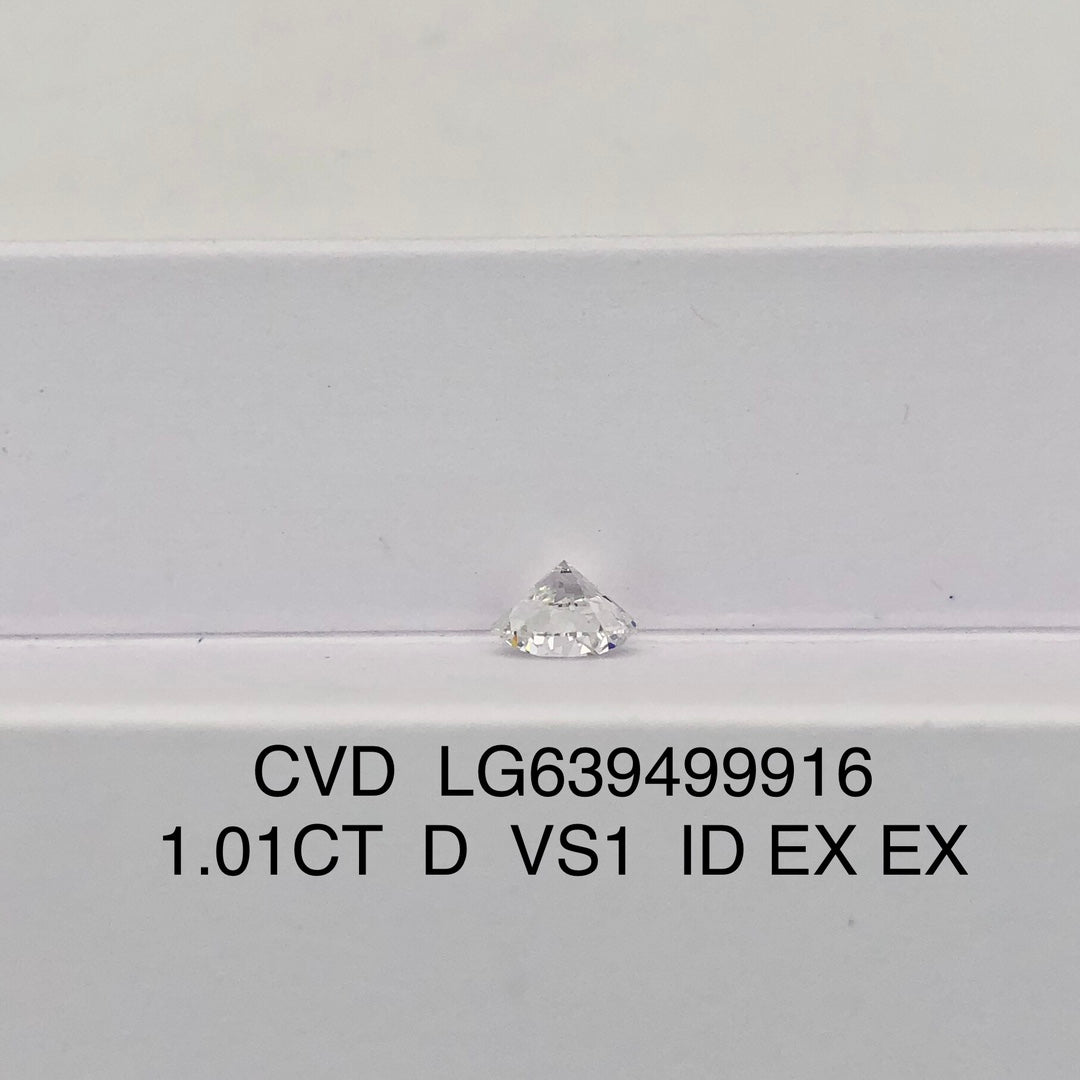 1.01 Carat Lab Grown Round Diamond D VS1 CVD Ideal 2EX IGI Certificate