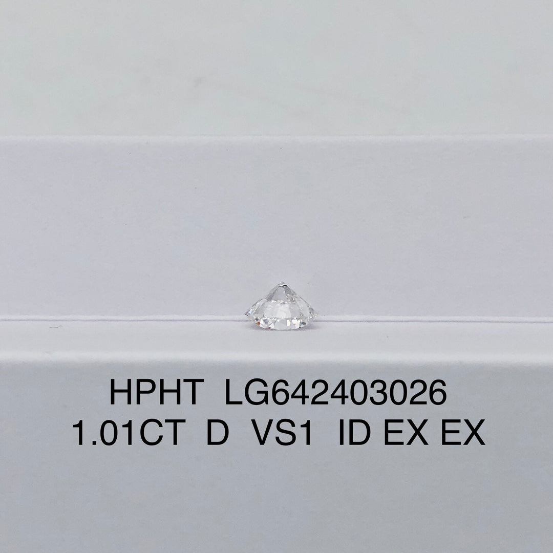 1.01 Carat Lab Grown Round Diamond D VS1 HPHT ID EX EX IGI Certificate