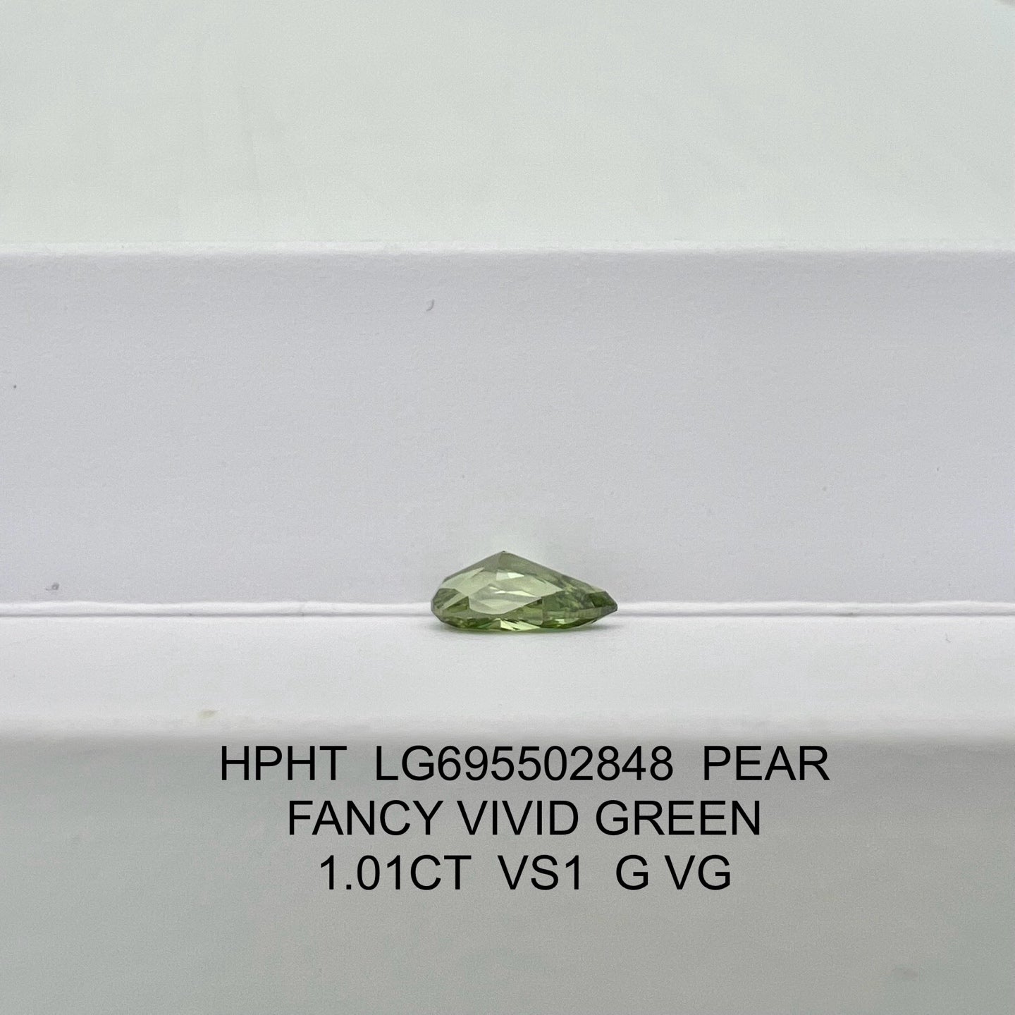 1.01 Carat VS1 Lab Grown Diamond Fancy Vivid Green Pear Shape VG Good IGI Certified HPHT