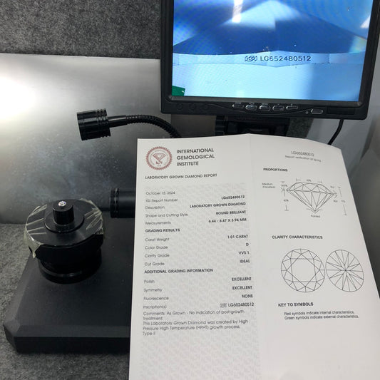 Diamant cultivé en laboratoire 1,01 D VVS1 IGI HPHT AUCUNE fluorescence