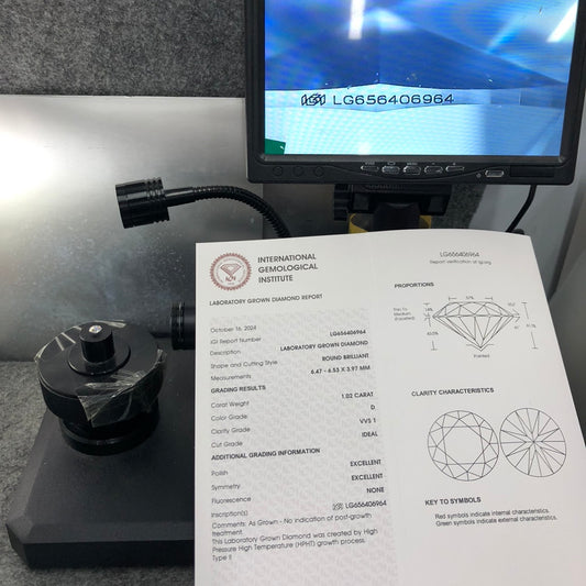 1.02 Carat D Laboratory Created Diamond VVS1 IGI HPHT NONE 3EX