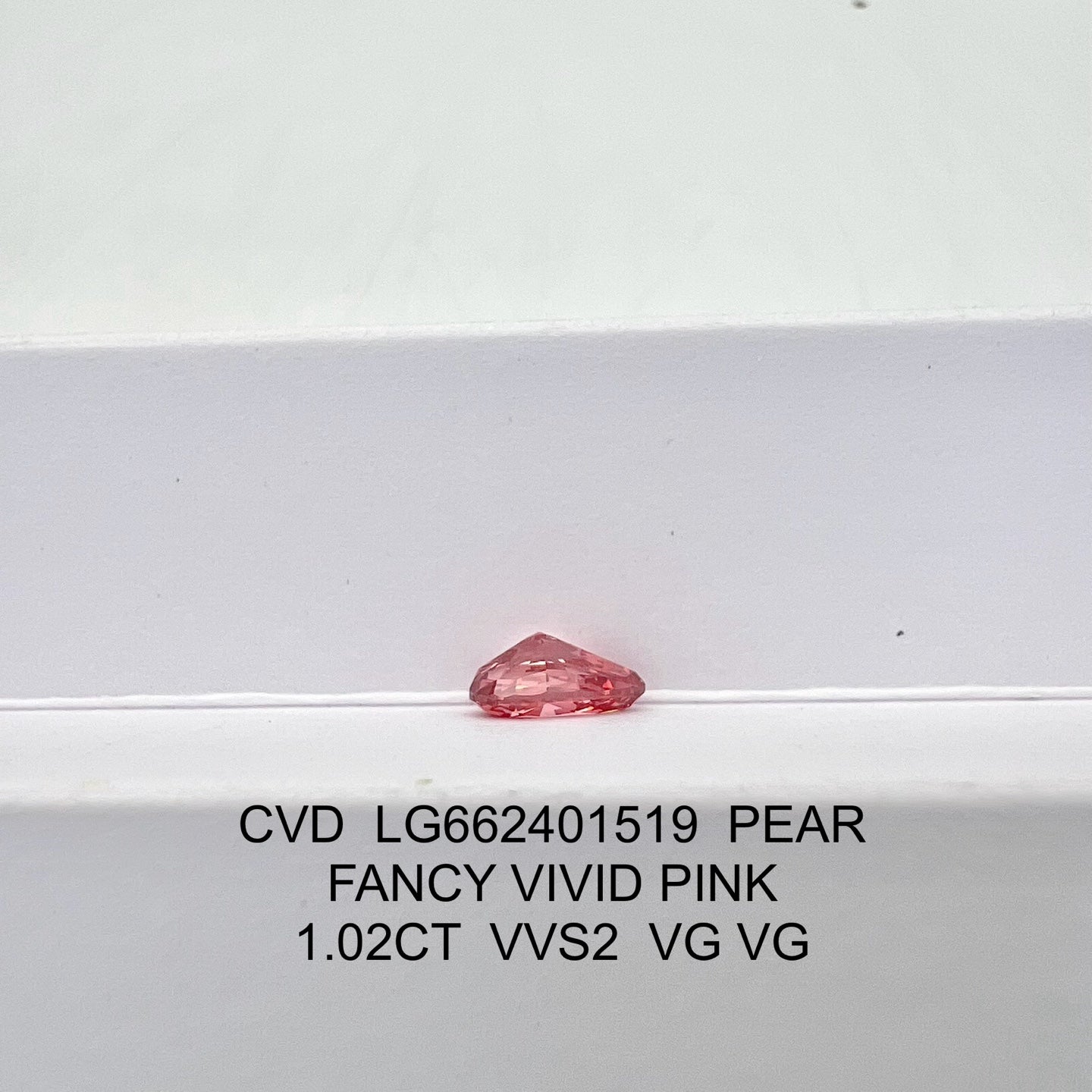 1.02 Carat Lab Grown Diamond Fancy Vivid Pink Pear Shape 2VG IGI Certified CVD VVS2