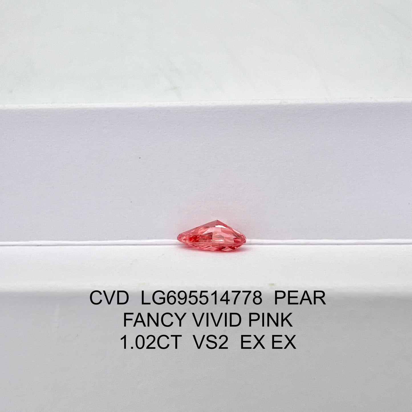 1.02 Carat Lab Grown Diamond Fancy Vivid Pink Pear Shape EX EX IGI Certified CVD VS2