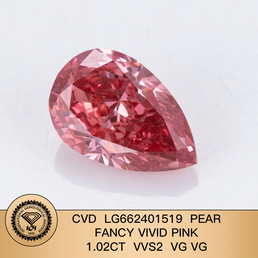 Diamant de laboratoire de 1,05 carat, couleur rose vif fantaisie VS1 CVD 2VG, forme poire