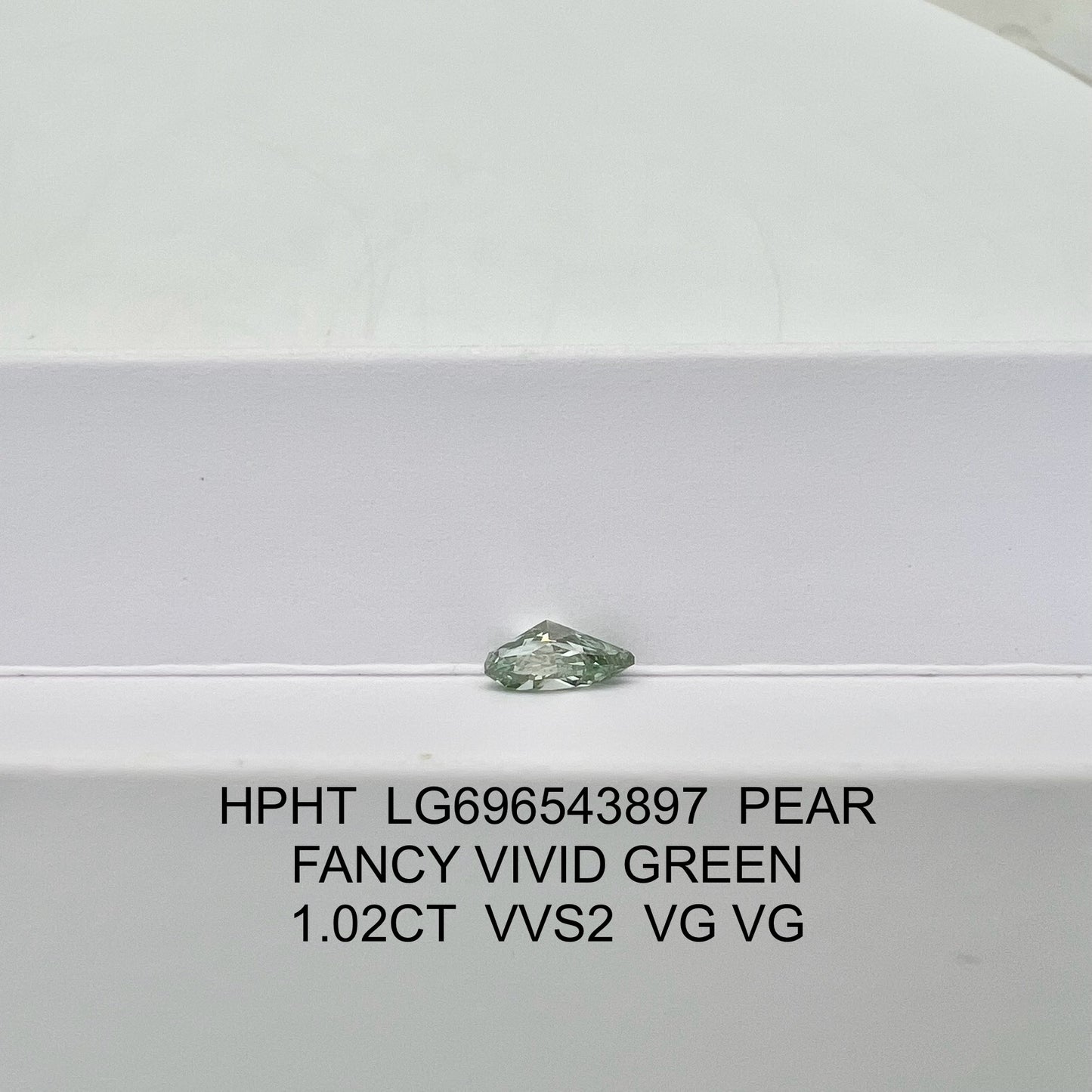 Diamant poire de 1,02 carat, cultivé en laboratoire, vert vif fantaisie, VVS2, HPHT, 2VG
