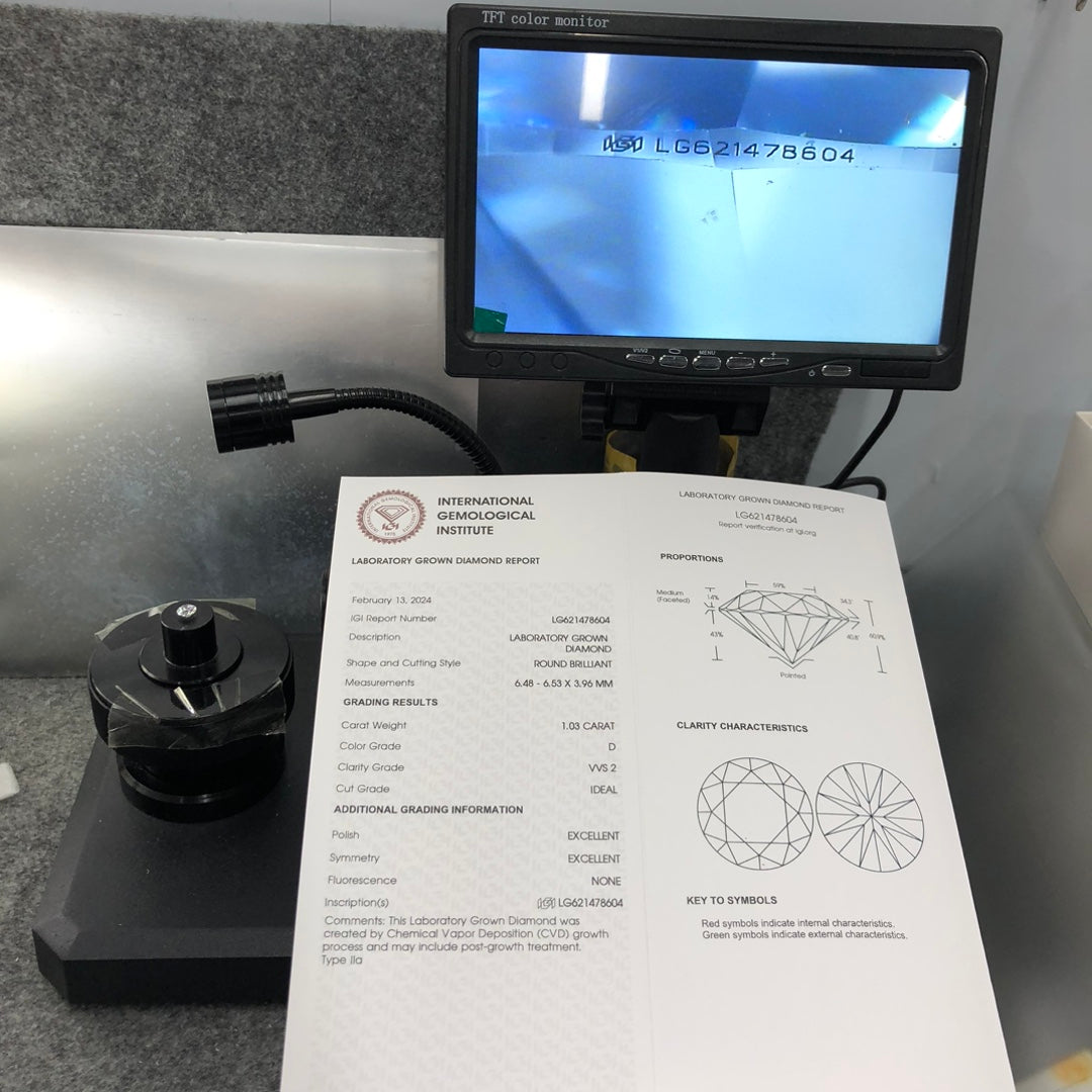 1.03 Carat Lab Grown Diamond IGI Certificate D VVS2 CVD 3EX Lab created Diamond