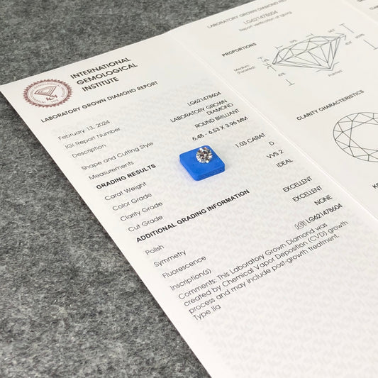 1.03 Carat Lab Grown Diamond IGI Certificate D VVS2 CVD 3EX Lab created Diamond
