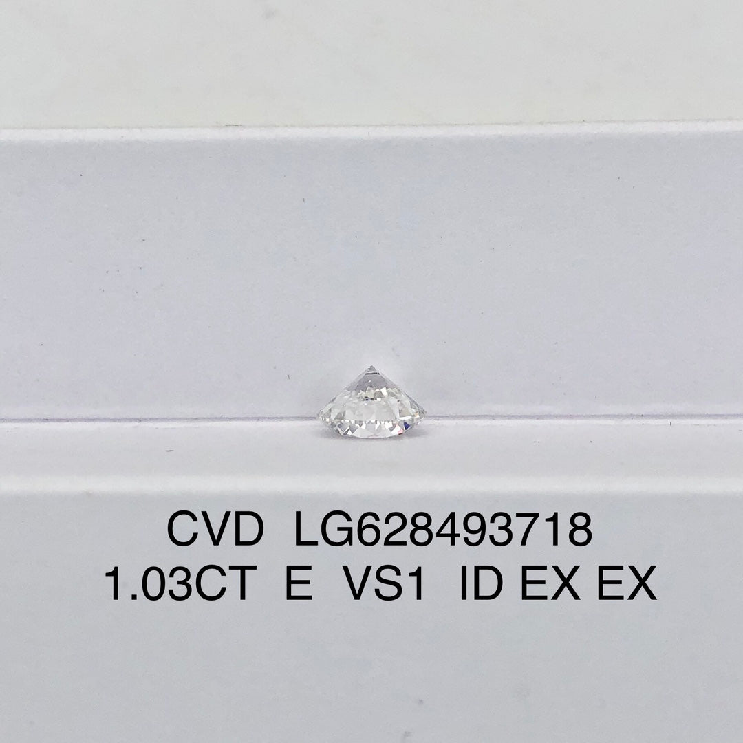 1.03 Carat Lab Grown Diamond VS1 E CVD N Ideal 2EX Cut Synthetic Round Diamond IGI Certificate
