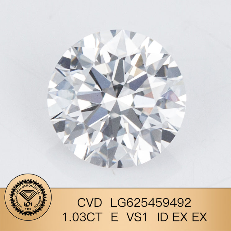 1.03 Carat Lab Grown Diamond VS1 IGI E CVD N Ideal 2EX Cut Synthetic Round Diamond