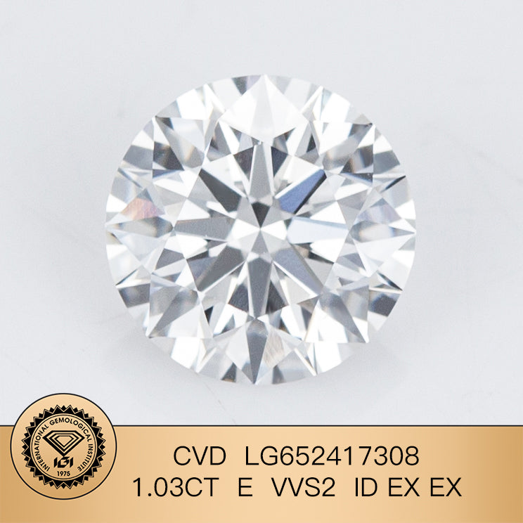 1.03 Carat Lab Grown Diamond VVS2 IGI E CVD N Ideal 2EX Cut