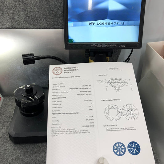 1.03 Carat Lab Grown Diamond VVS2 IGI E CVD N Ideal 2EX Cut Synthetic Diamond