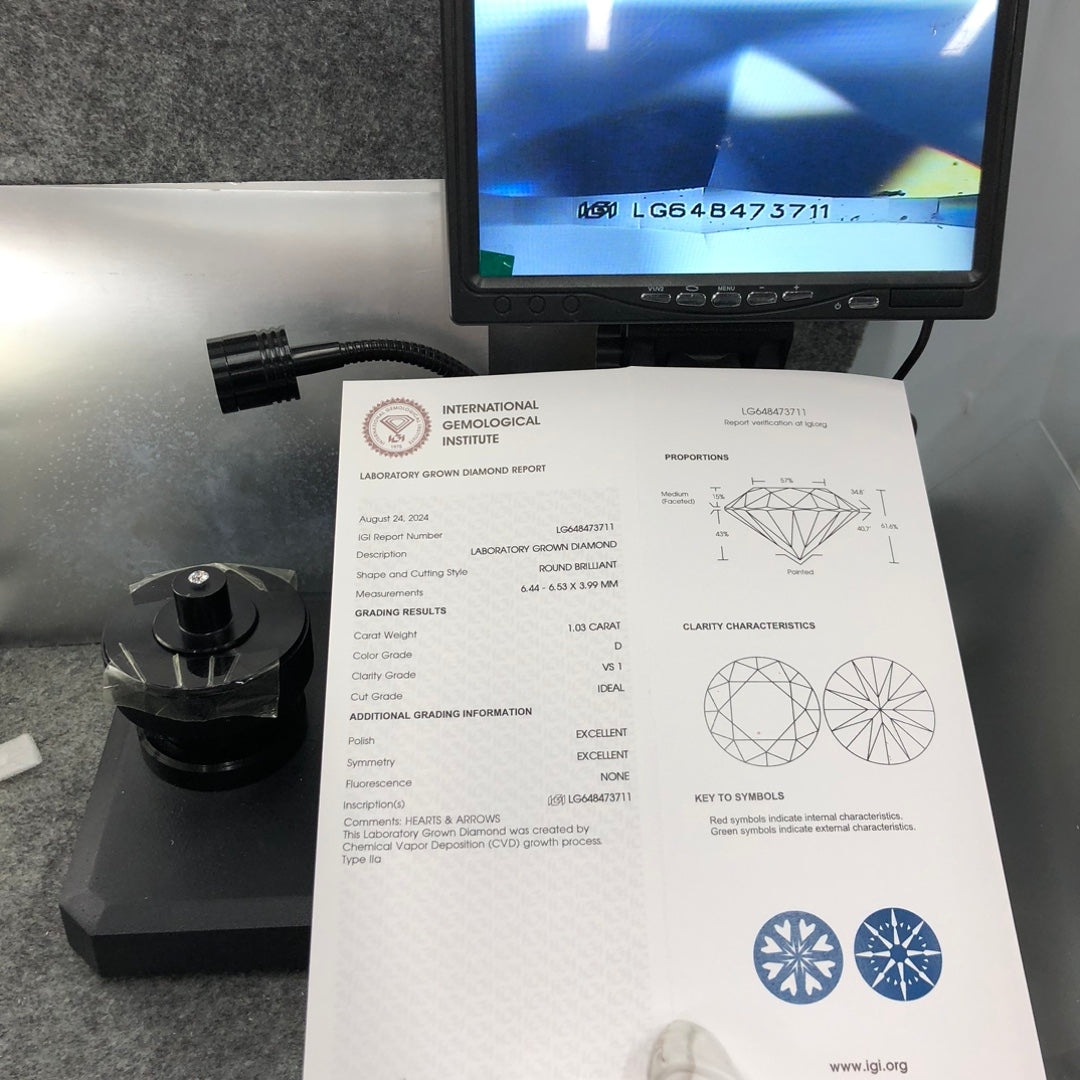 1.03 Carat Lab Grown Diamond Wholesale VS1 IGI Certificate D CVD 3EX Cut