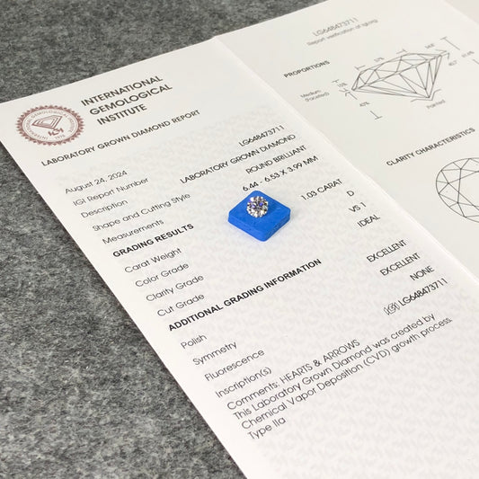 1.03 Carat Lab Grown Diamond Wholesale VS1 IGI Certificate D CVD 3EX Cut