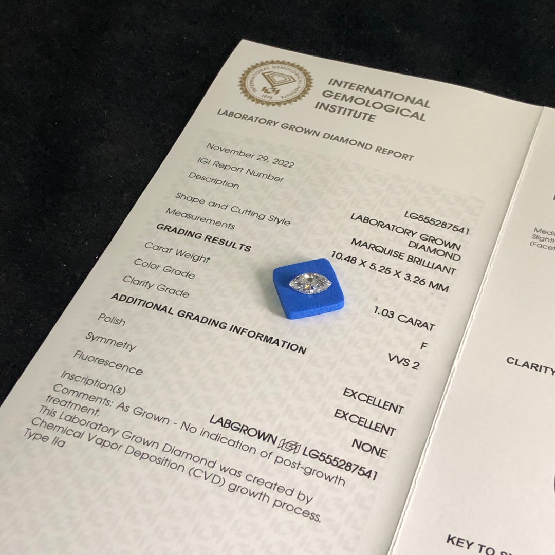 1.03 Carat Lab Grown Marquise Diamond F VVS2 EX EX CVD Wholesale Price