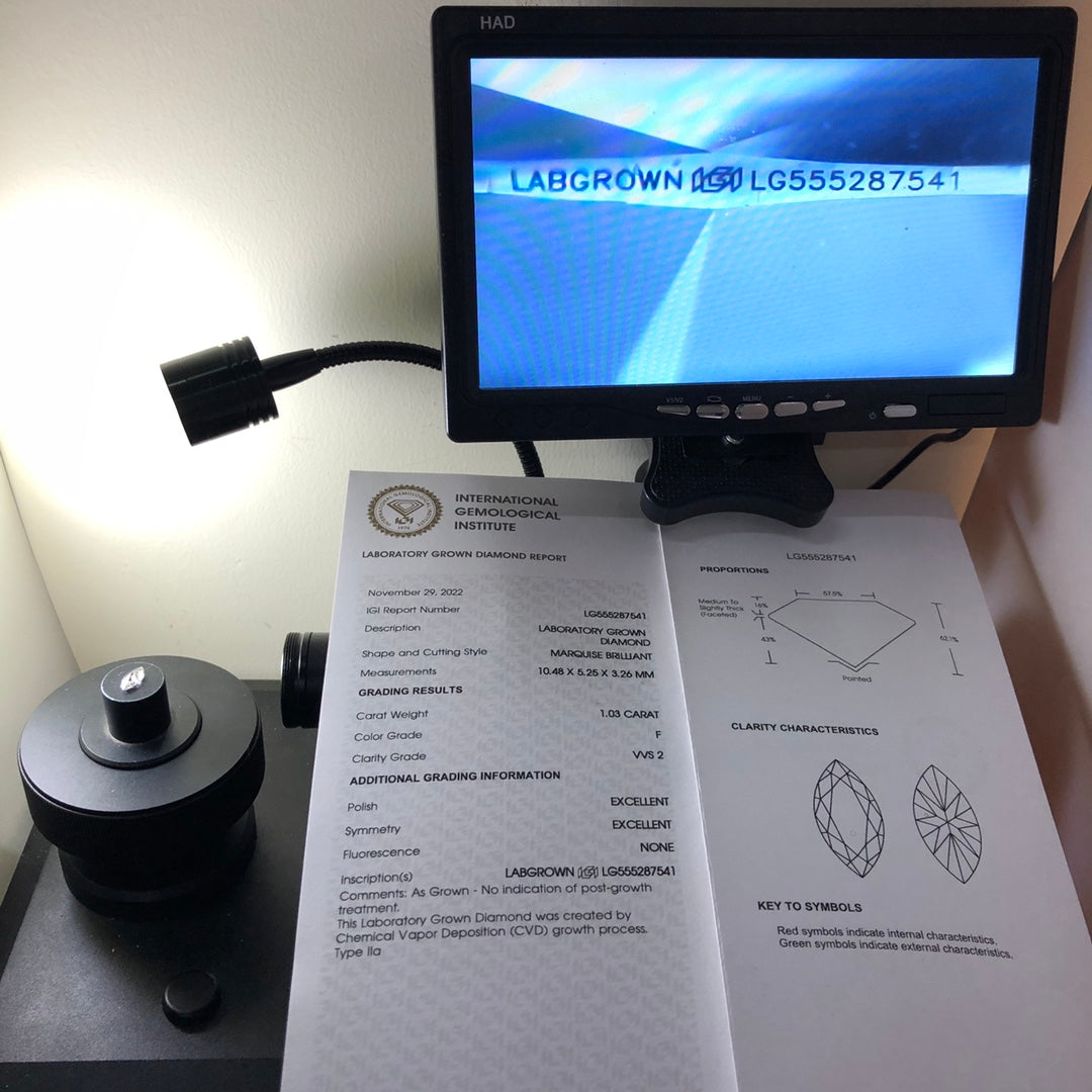 1.03 Carat Lab Grown Marquise Diamond F VVS2 EX EX CVD Wholesale Price