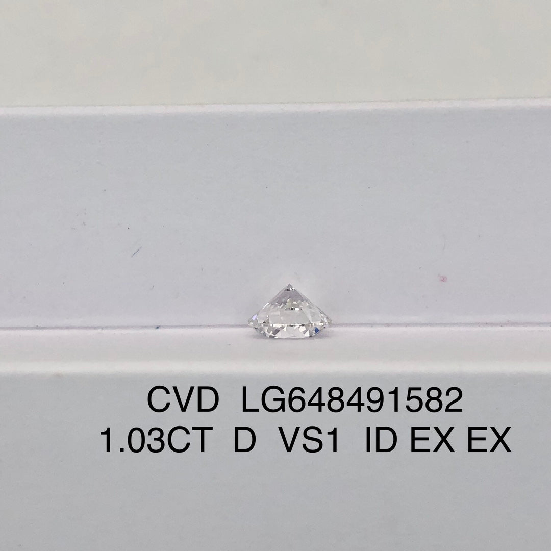 1.03 Carat Lab Grown Round Diamond D VS1 CVD ID EX EX IGI Certificate