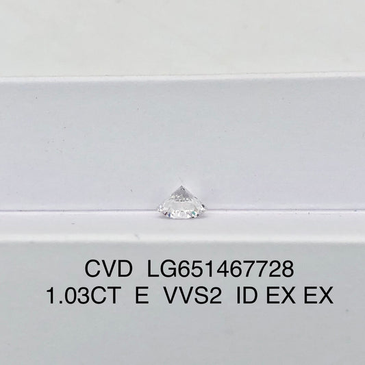 1.03 Carat Lab Grown Round Diamond VVS2 IGI E CVD N Ideal Excellent Cut