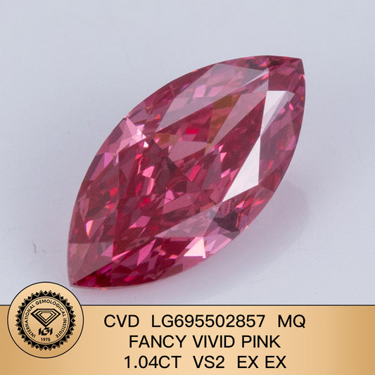 1.04 Carat Lab Grown Diamond Fancy Vivid Pink VS2 2EX CVD Marquise Shape