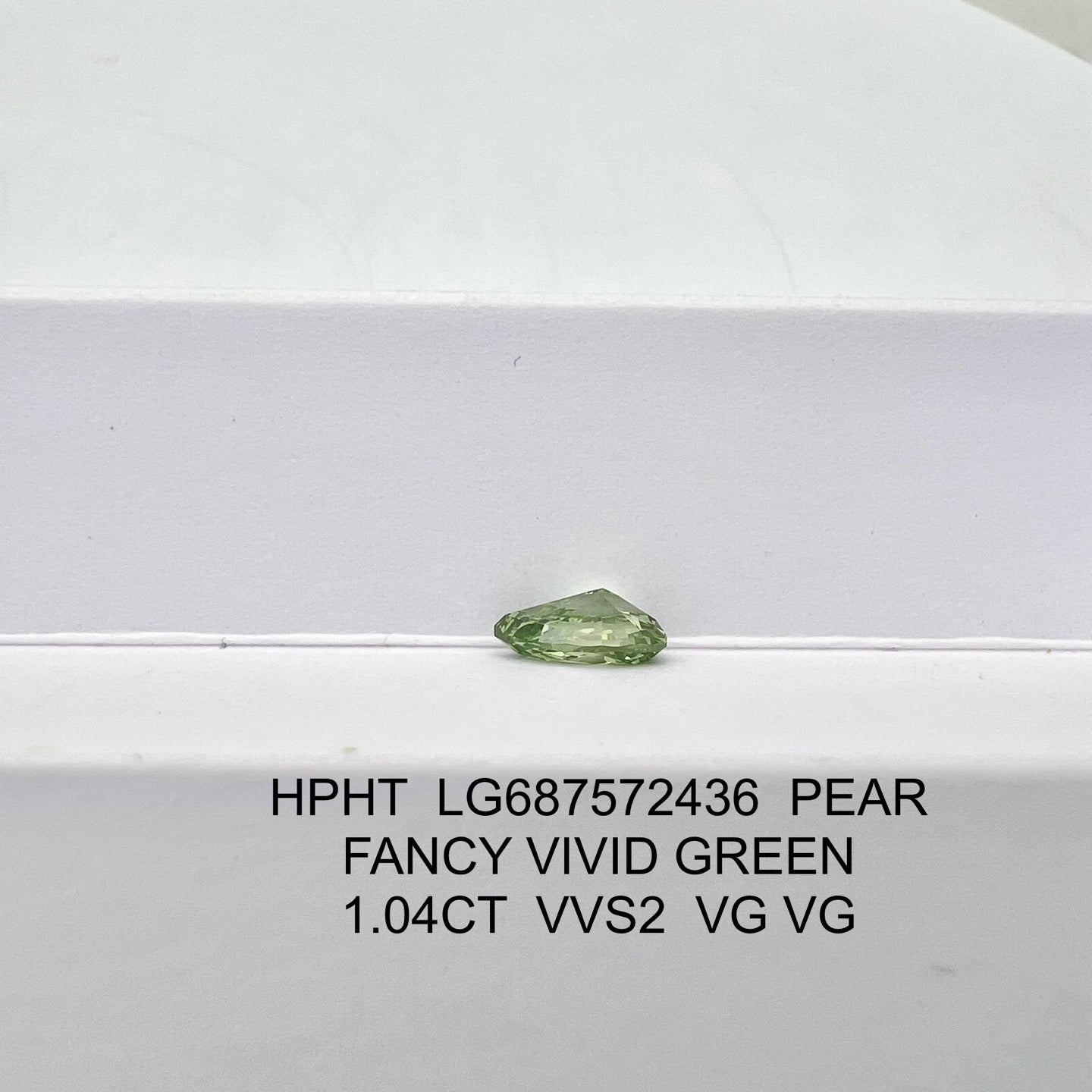 Diamant poire de 1,04 carat, cultivé en laboratoire, vert vif fantaisie, VVS2, HPHT, 2VG
