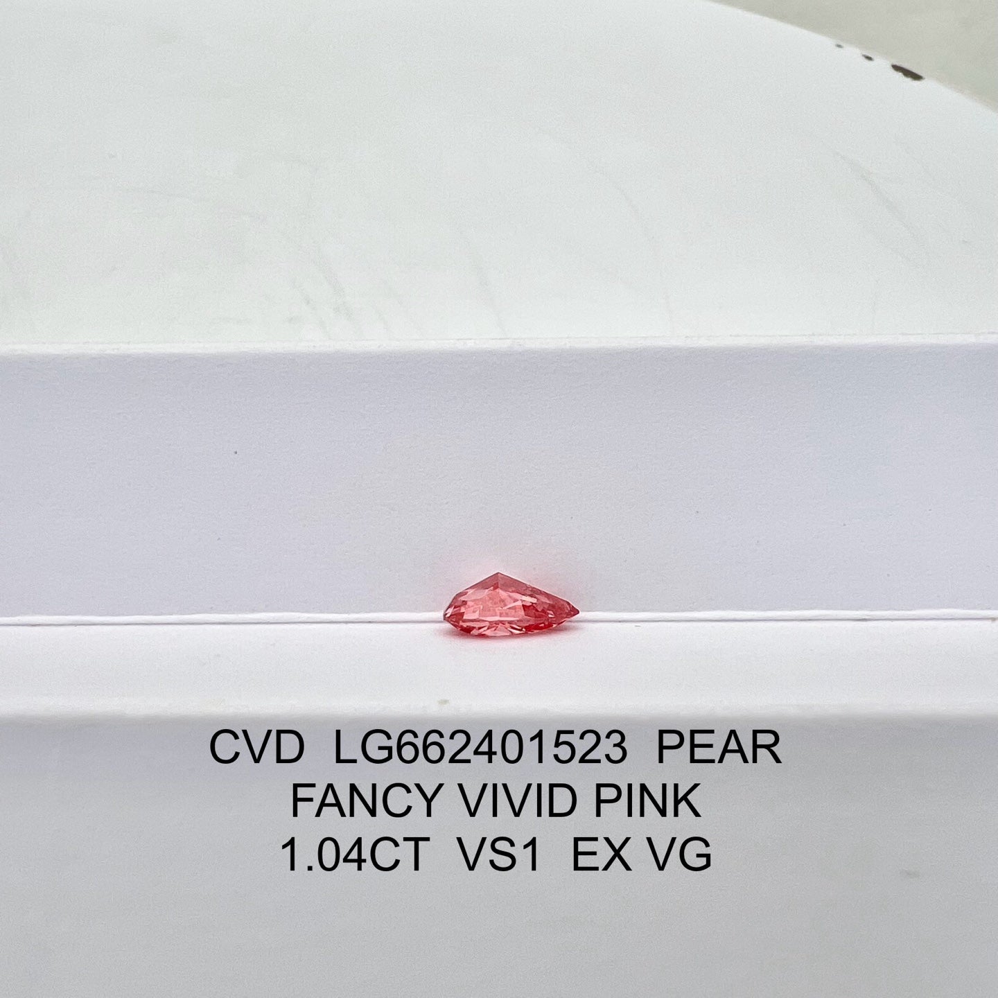 Diamant poire de 1,04 carat, cultivé en laboratoire, couleur rose vif fantaisie, VS1 CVD, EX VG