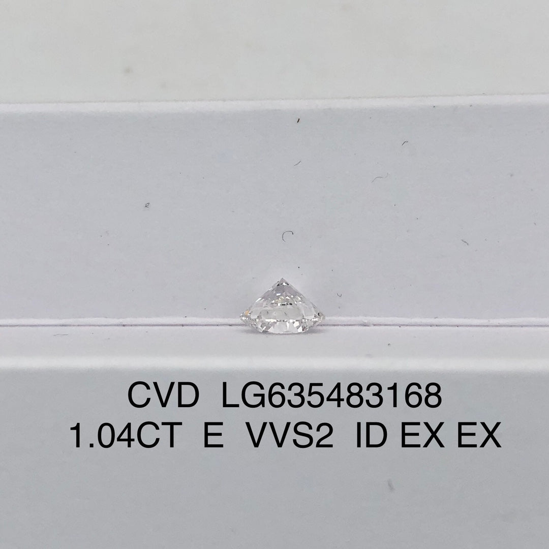 1.04 Carat Lab Grown Round Diamond E VVS2 CVD ID EX EX IGI Certificate