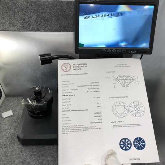 1.04 Carat Lab Grown Round Diamond E VVS2 CVD ID EX EX IGI Certificate