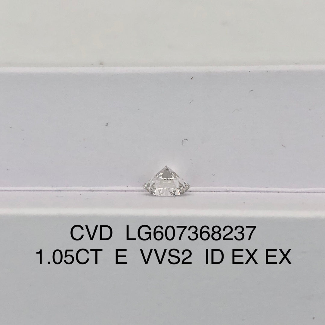 1.05 Carat Lab Grown Round Diamond E VVS2 CVD ID EX EX IGI Certificate