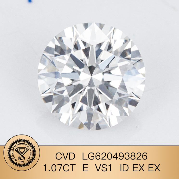1.07 Carat E Lab Grown Round Diamond VS1 IGI CVD Excellent Cut