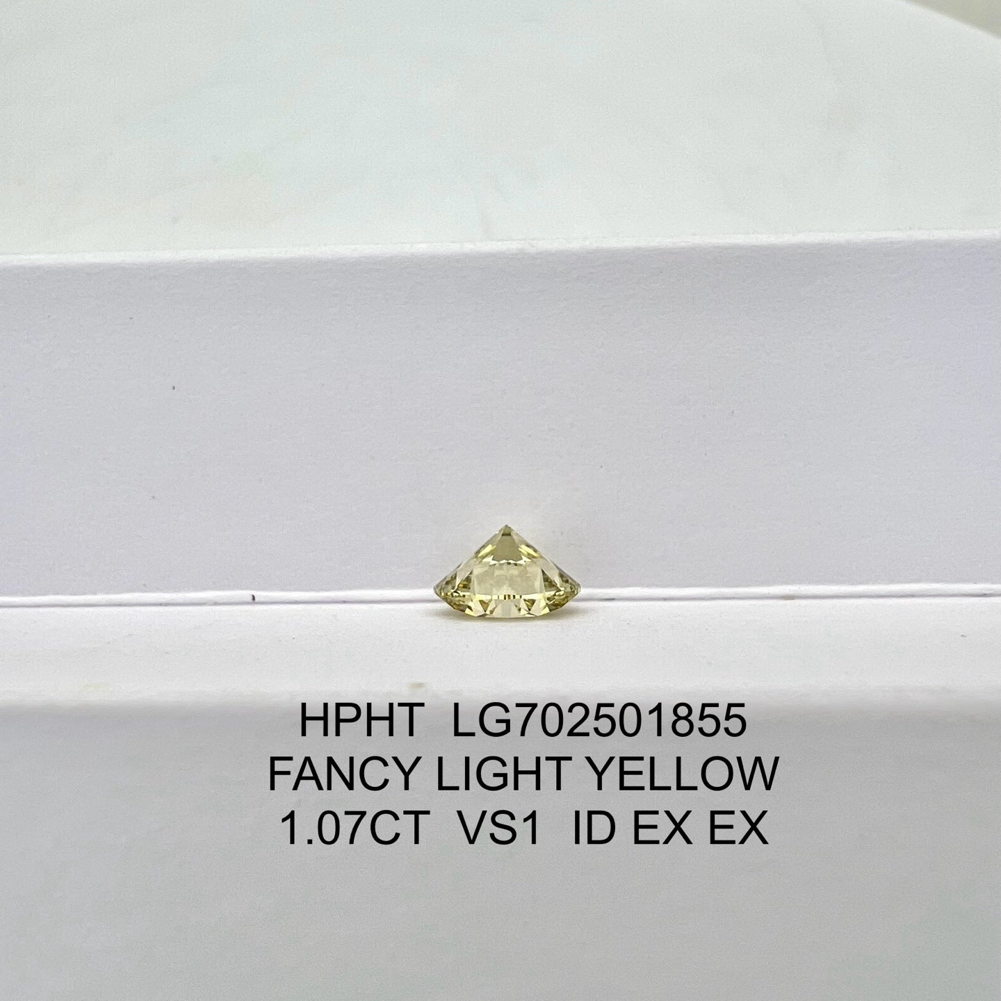 1.07 Carat ID 2EX HPHT Lab Grown Round Diamond Fancy Light Yellow VS1 IGI Certified