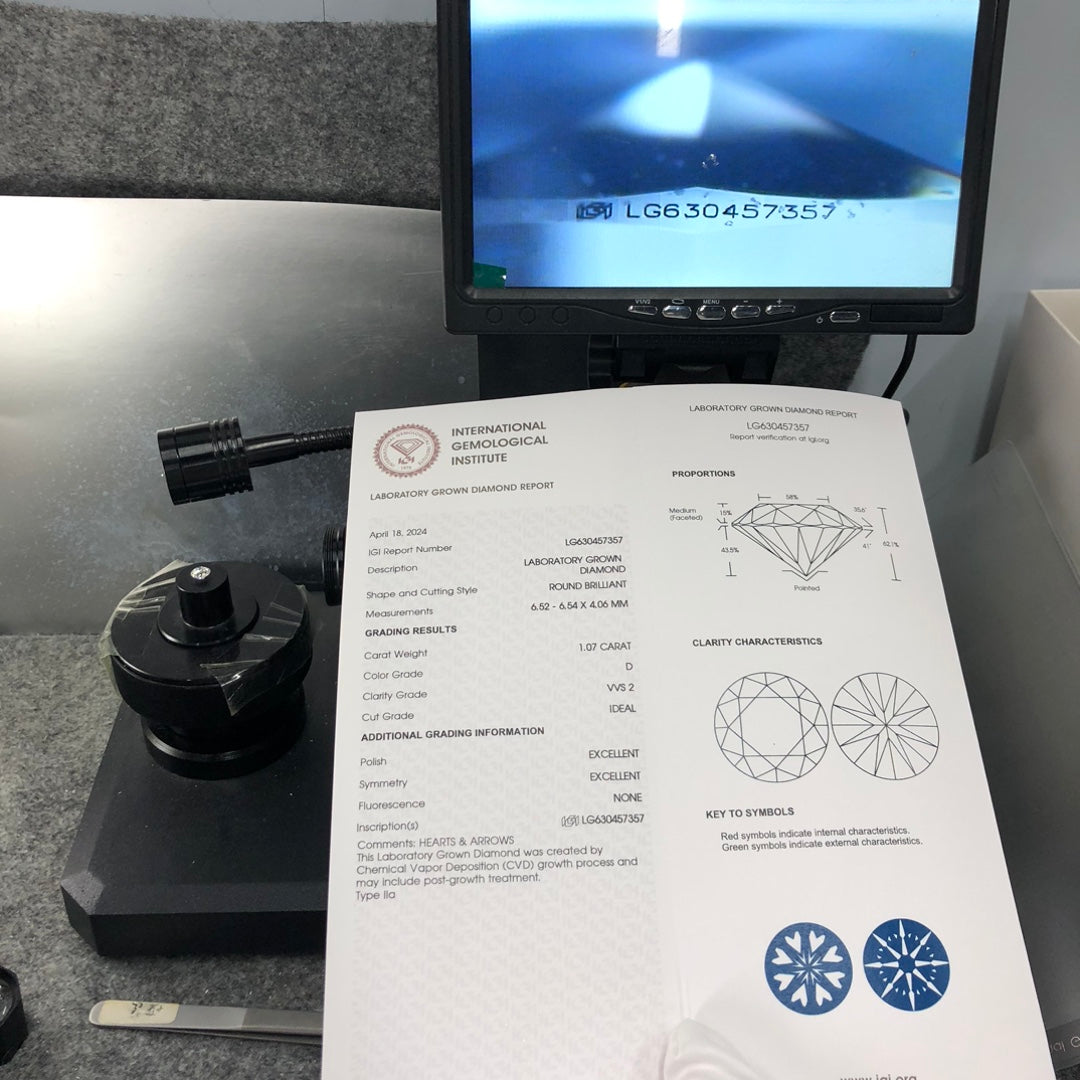 1.07 Carat Lab Grown Diamond VVS2 IGI D CVD NONE 3EX