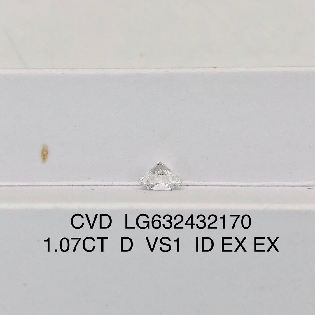 1.07 Carat Lab Grown Round Diamond VS1 IGI D CVD NONE Excellent Cut