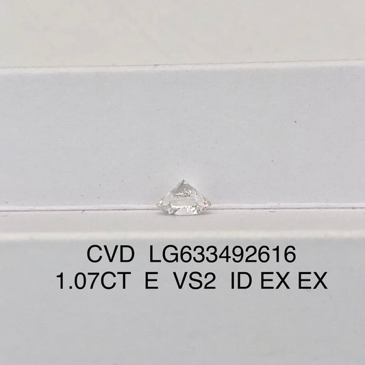 1.07 Carat Lab Grown Round Diamond VS2 IGI E CVD NONE Ideal Excellent