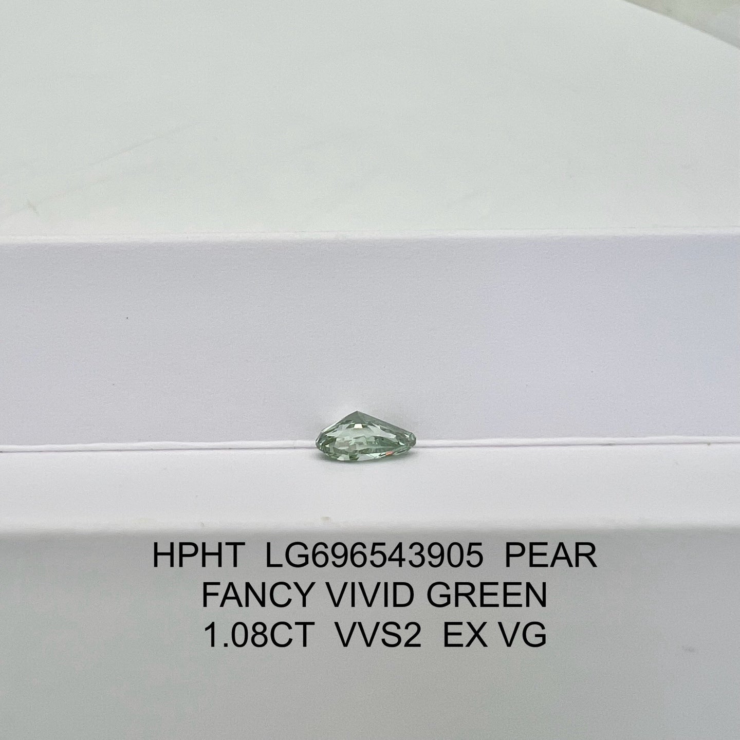 Diamant poire de 1,08 carat, cultivé en laboratoire, vert vif fantaisie VVS2 HPHT VG EX