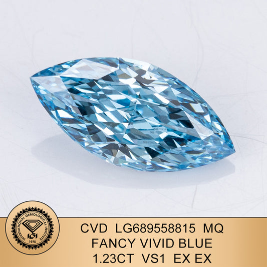 Lab Grown Diamond 1.23 Fancy Vivid Blue VS1 IGI NONE Fluorescence CVD Marquise