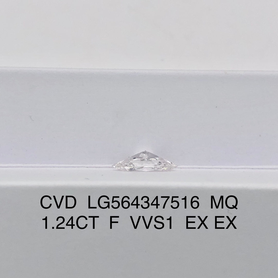 1.24 Carat Lab Grown Diamond F VVS1 2EX CVD Marquise Man Made Diamond